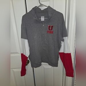 Gray and Red PINK Quarter-Zip Sweatshirt